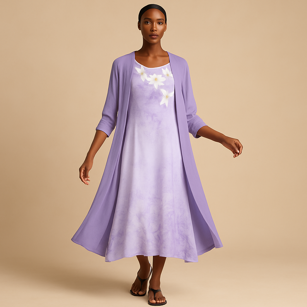 Elegant long dress with matching blouse jacket for women | Charlotte