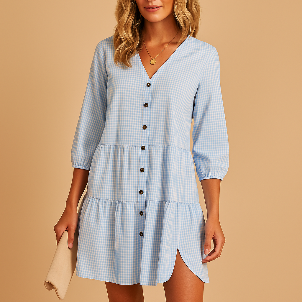 Elegant midi summer dress with three-quarter sleeves for women | Amelia