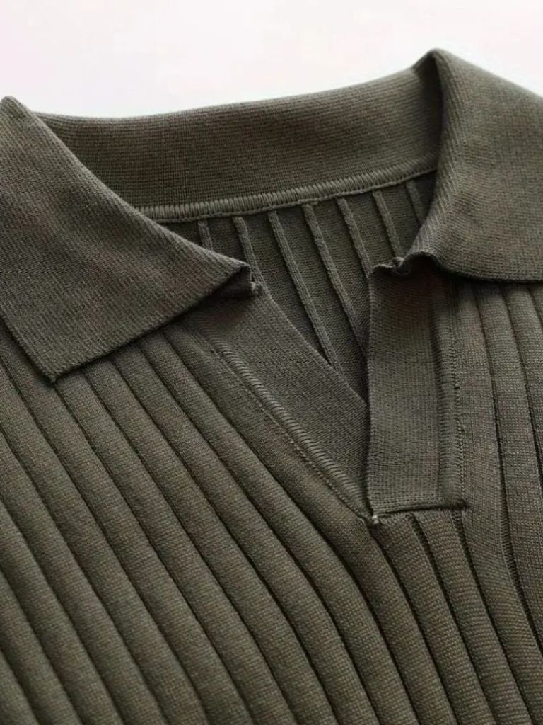 Elegant Open Collar Long Sleeve Polo for Men