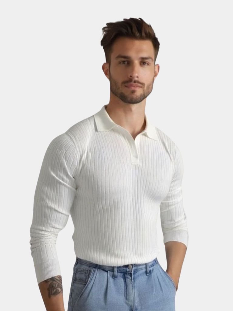 Elegant Open Collar Long Sleeve Polo for Men