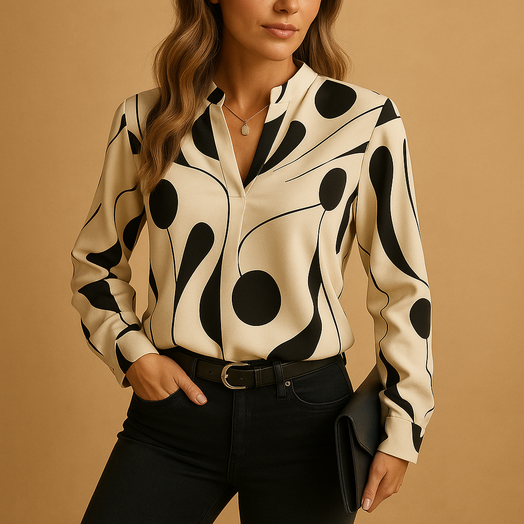 Elegant printed long sleeve blouse for women | Celeste