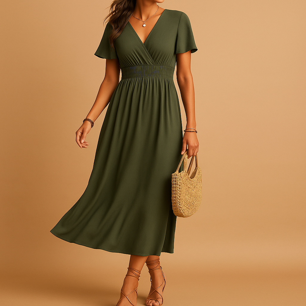 Elegant V-neck midi dress for women | Felicity