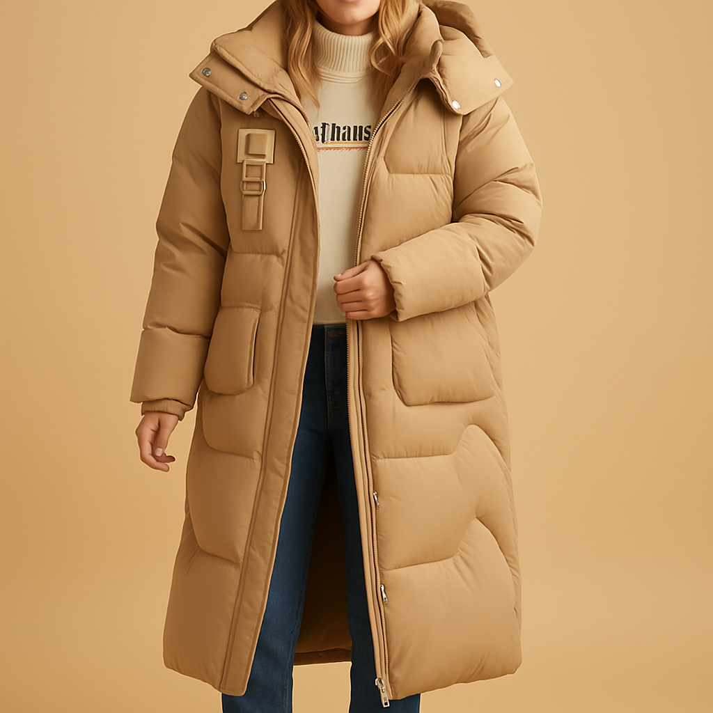 Elegant warm winter coat with pockets for women | Hannia