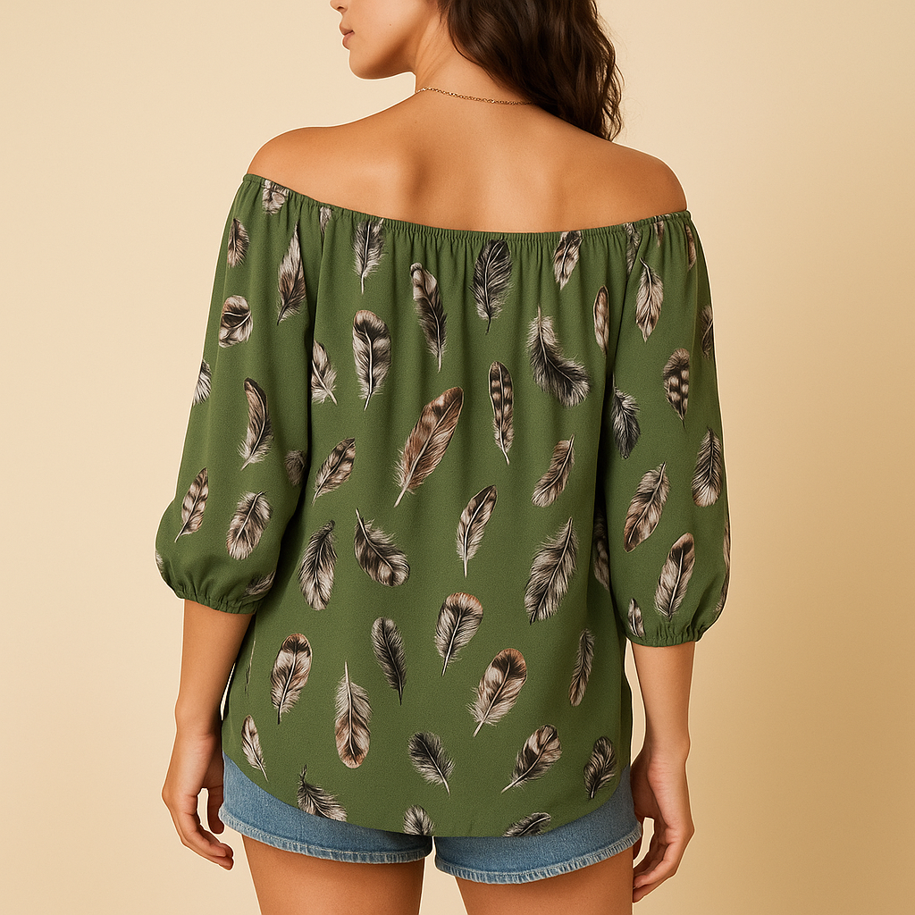 Feather print V-neck blouse for women | Hazel