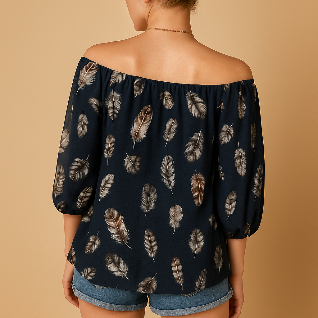 Feather print V-neck blouse for women | Hazel
