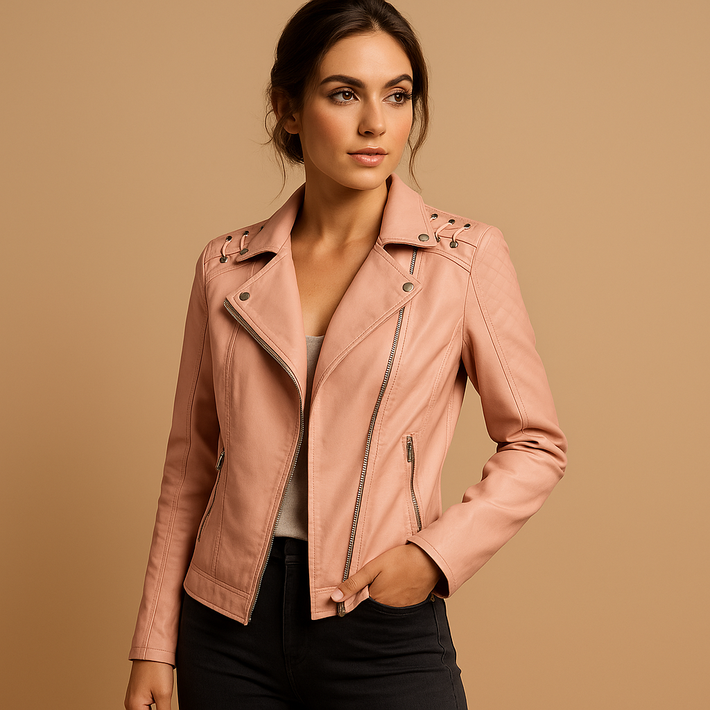 Fitted faux leather jacket with standing collar for women | Sophie