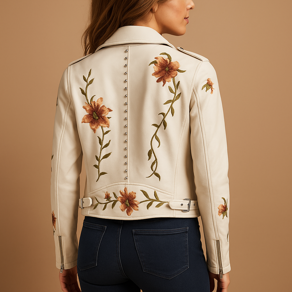 Fitted leather jacket with zip pockets for women | Clara