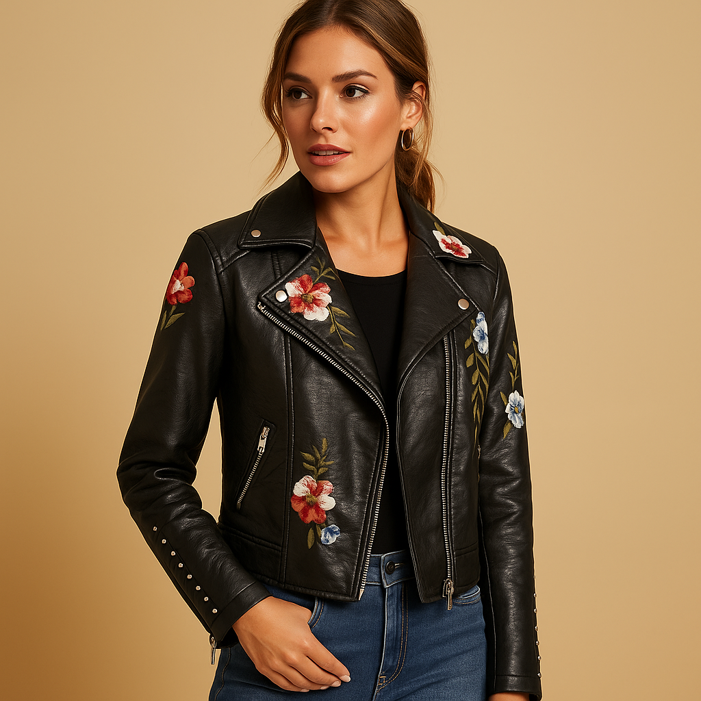 Fitted leather jacket with zip pockets for women | Clara