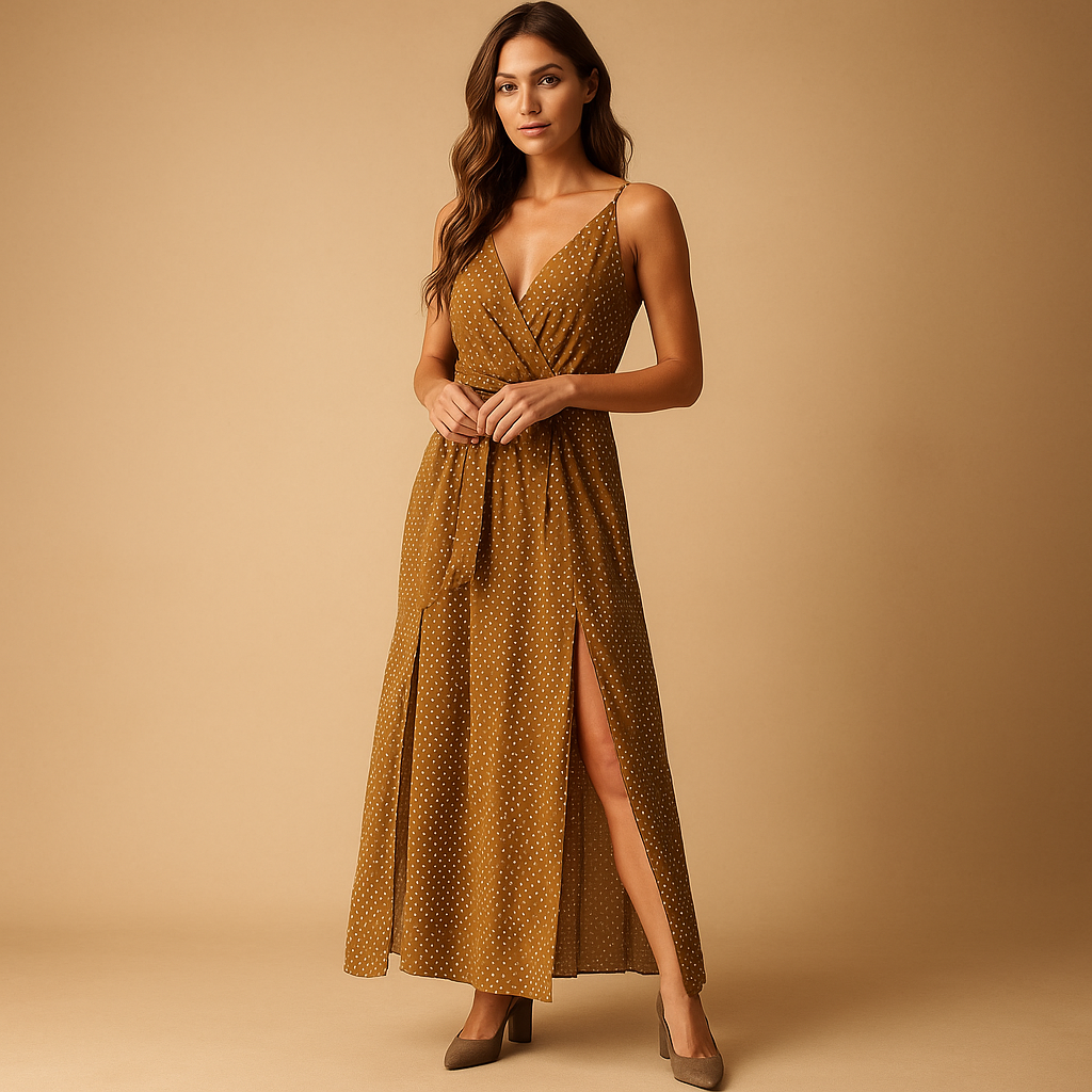 Floral beach dress with V-neck for women | Liana