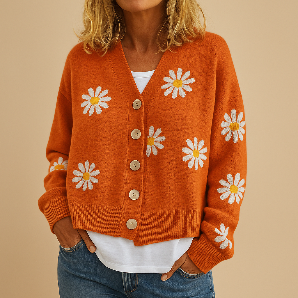 Floral button-up knit cardigan for women | Enya
