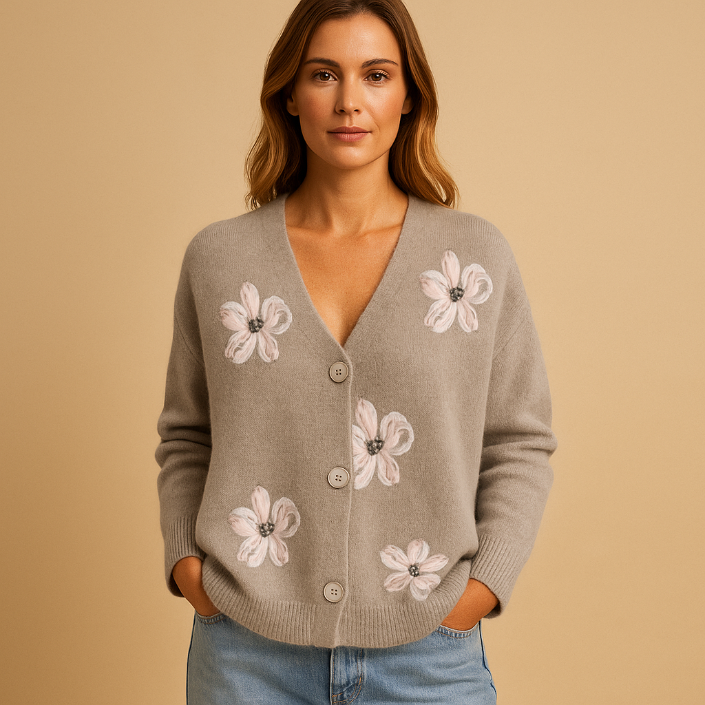 Floral buttoned V-neck cardigan for women | Amira