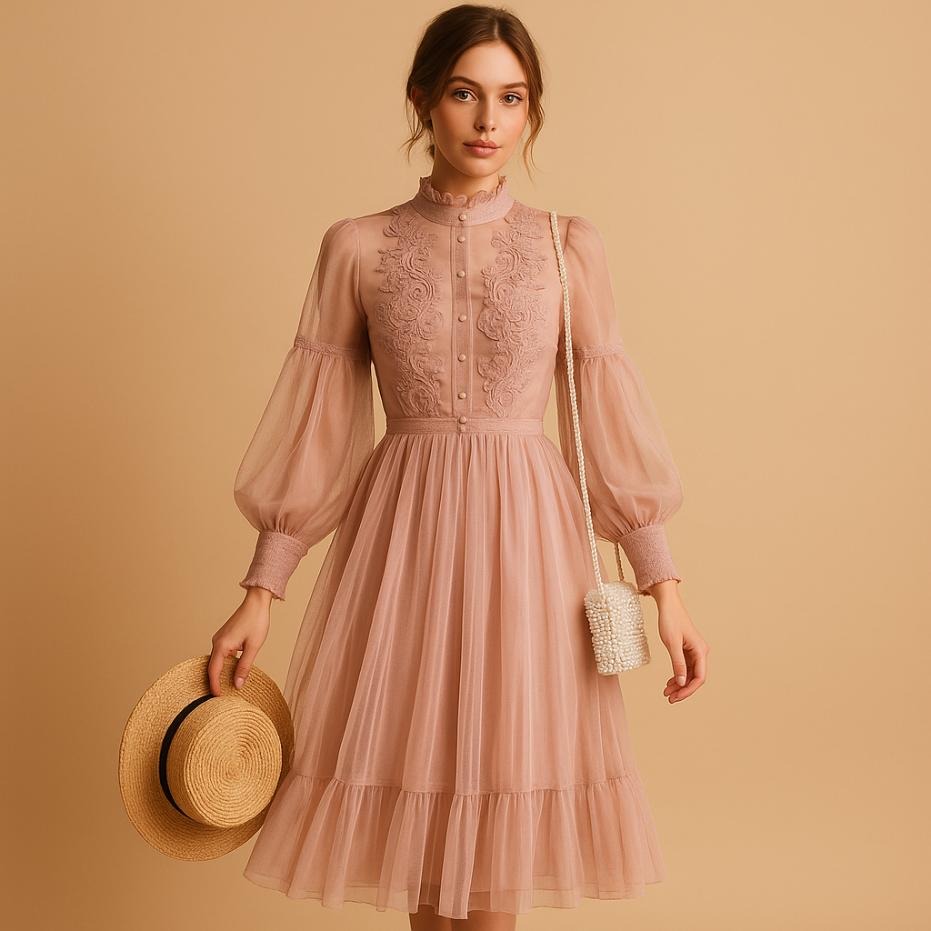 Floral long sleeve dress with high waist for women | Delilah