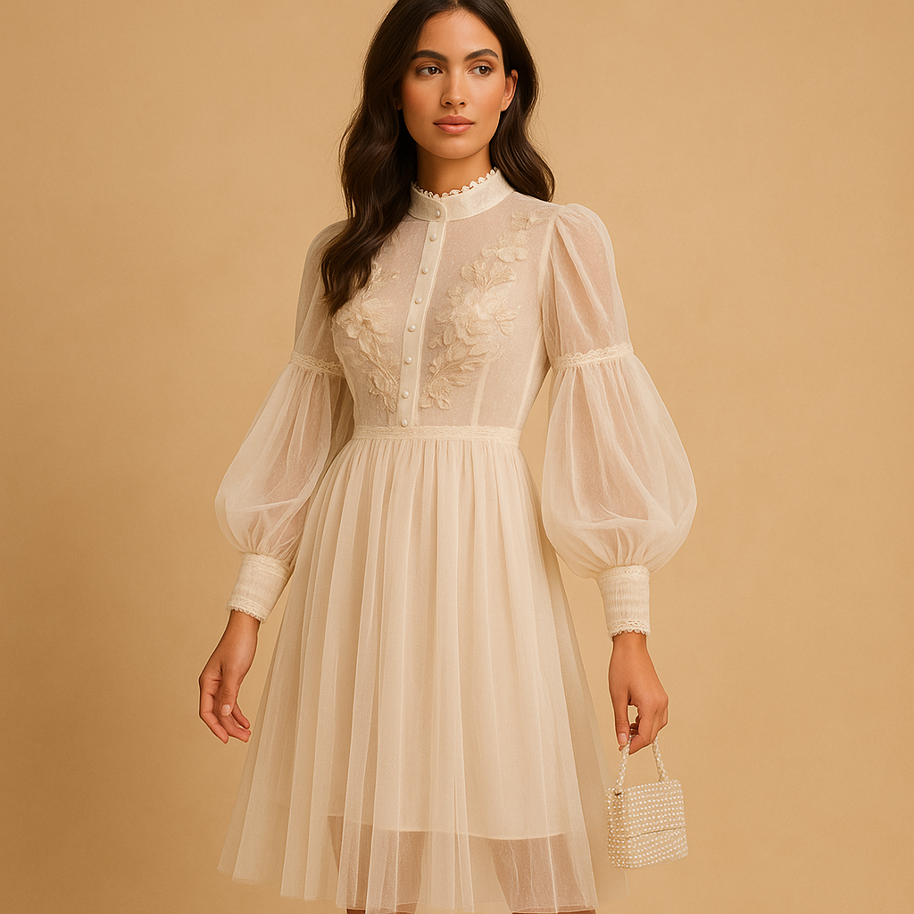 Floral long sleeve dress with high waist for women | Delilah