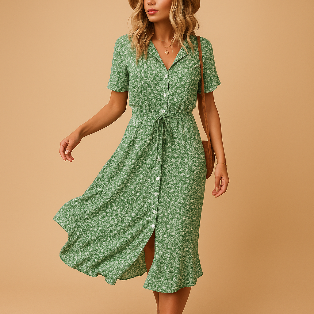 Floral midi dress with short sleeves for women | Clara