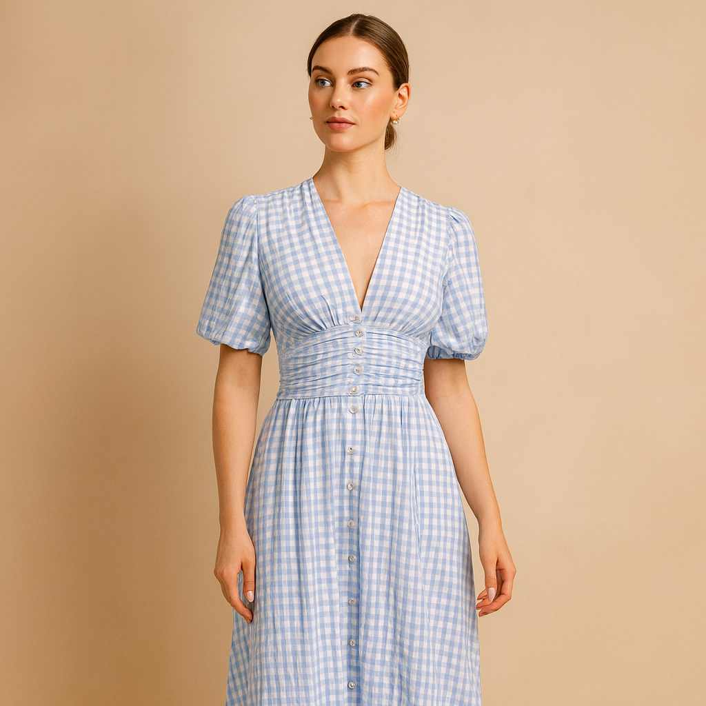 Flowy buttoned maxi dress with long sleeves for women | Danique