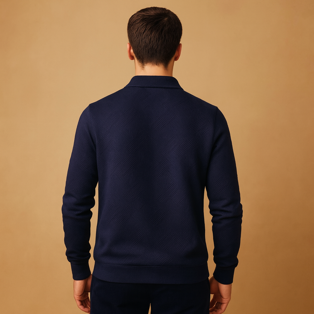 Geometric polo sweater with quarter zip for men | Adrian