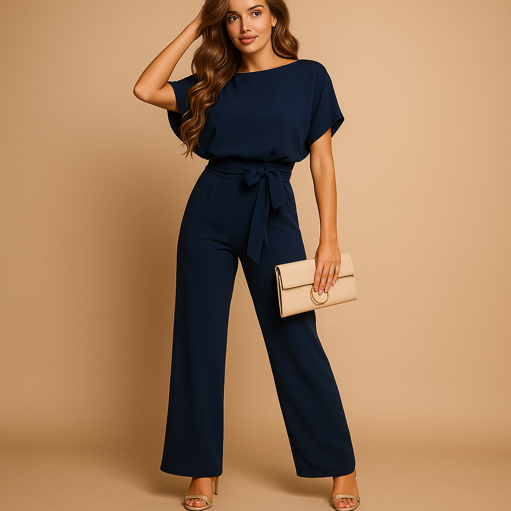 Glitter halterneck jumpsuit with open back for women | Eliza