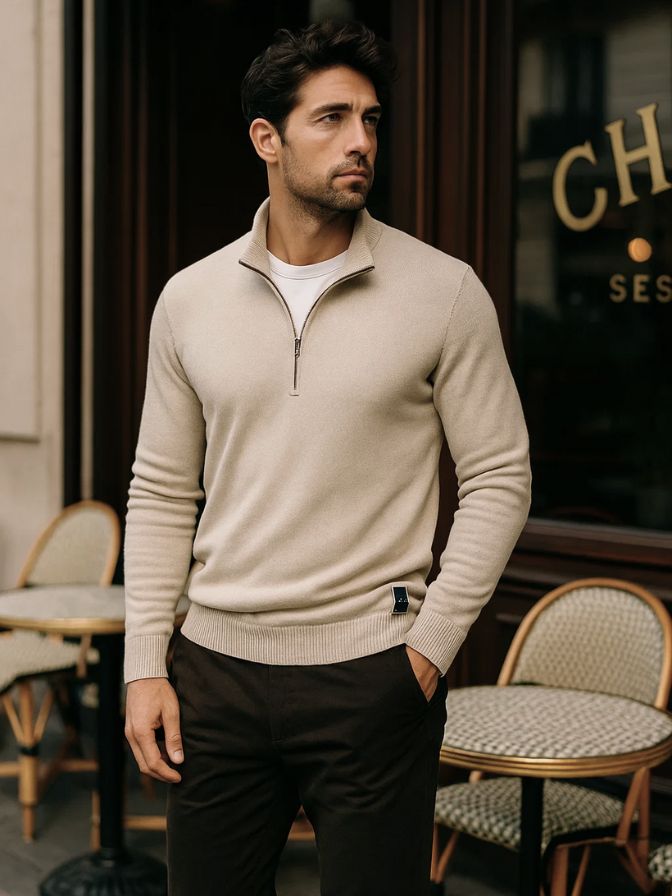 Half Zip Knitwear Solid Color Cardigan Sweater for Men