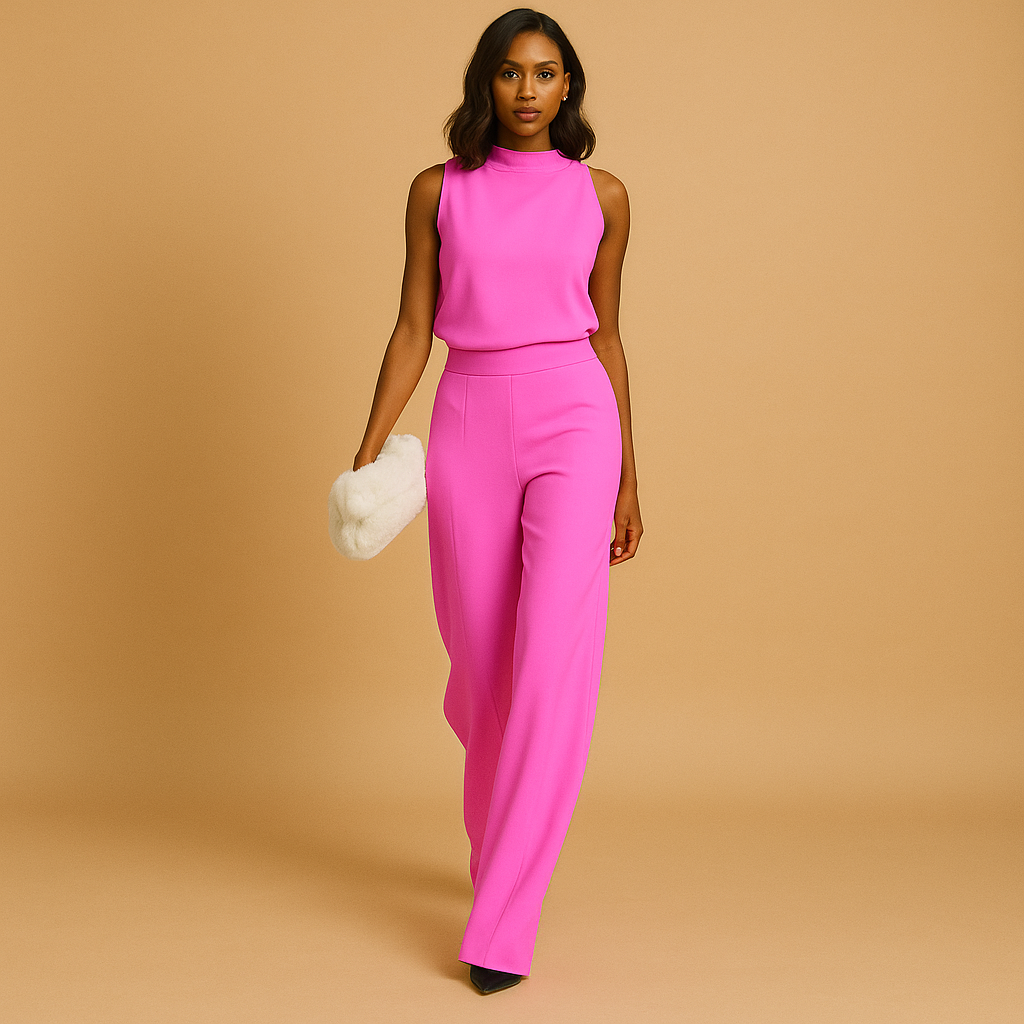 Halter-neck wide-leg jumpsuit with tie detail for women | Isabelle