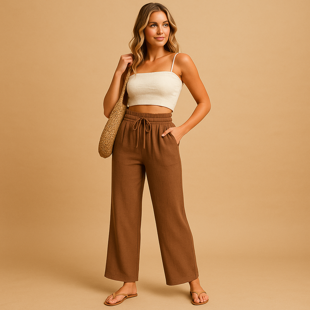 High-waisted lounge pants with straight leg for women | Talia