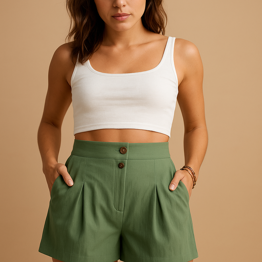 High-waisted tailored shorts with button detail for women | Ruby