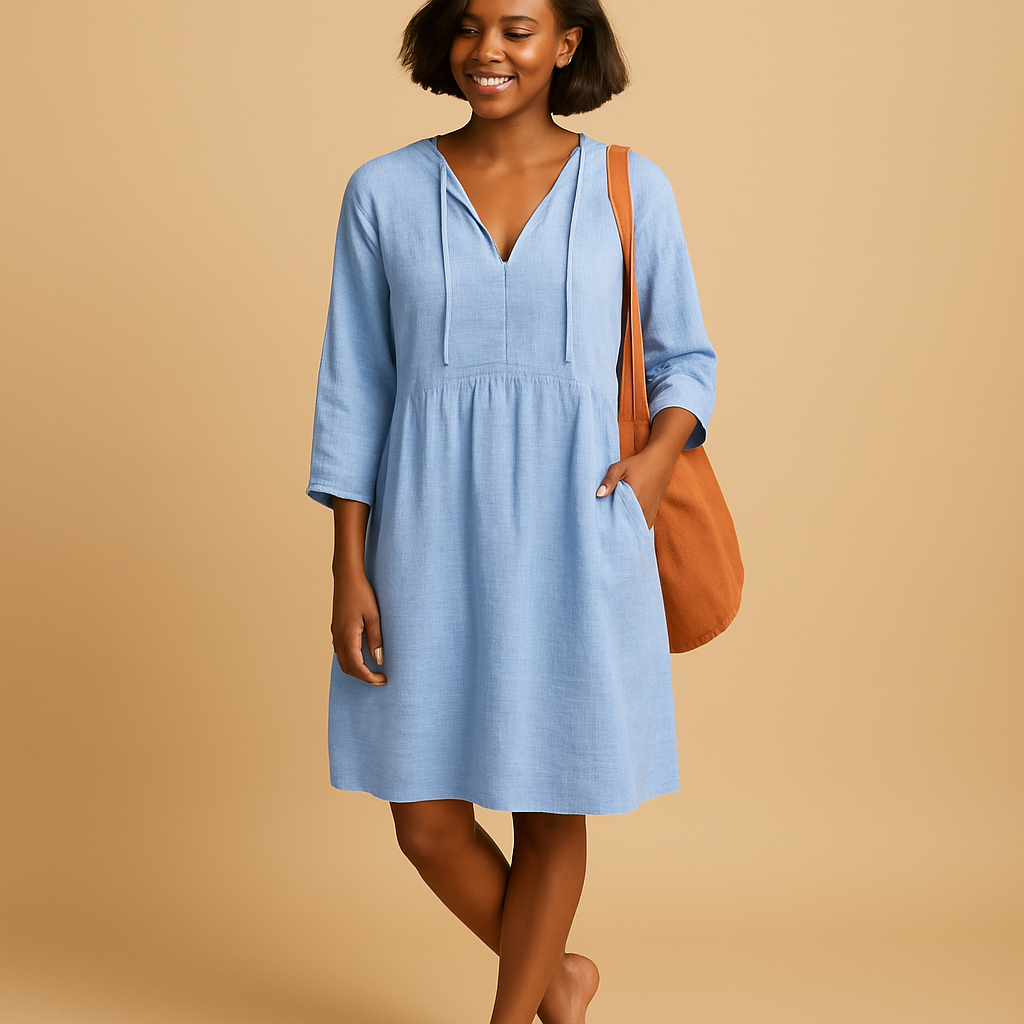 Knee-length summer midi dress with short sleeves for women | Isla