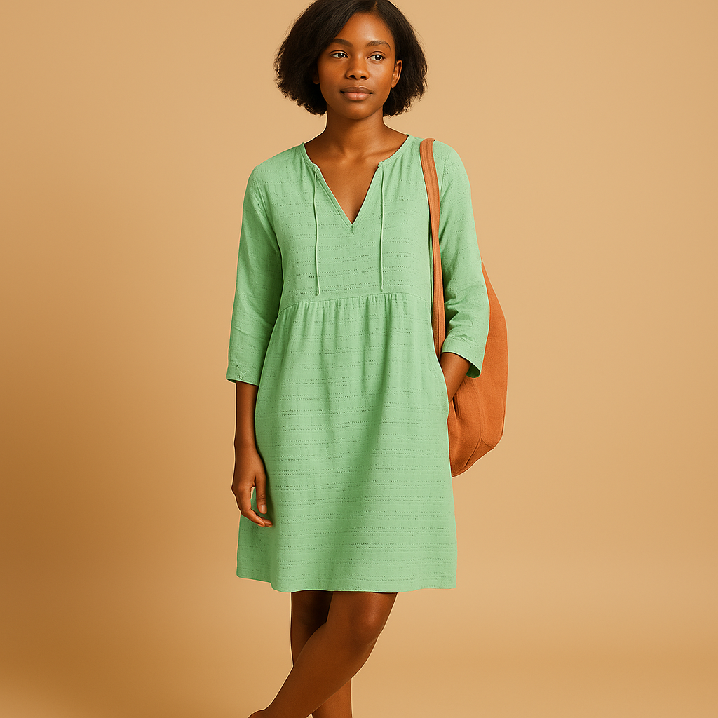 Knee-length summer midi dress with short sleeves for women | Isla