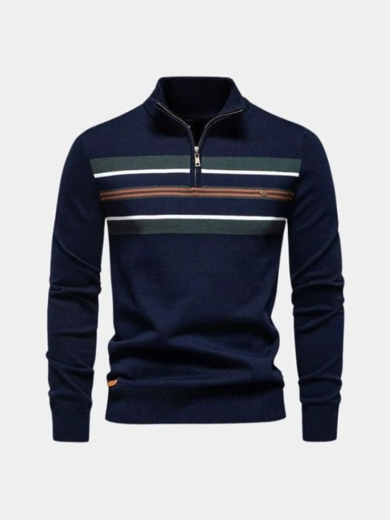 Knit Striped Quarter-Zip Jumper Sweater for Men