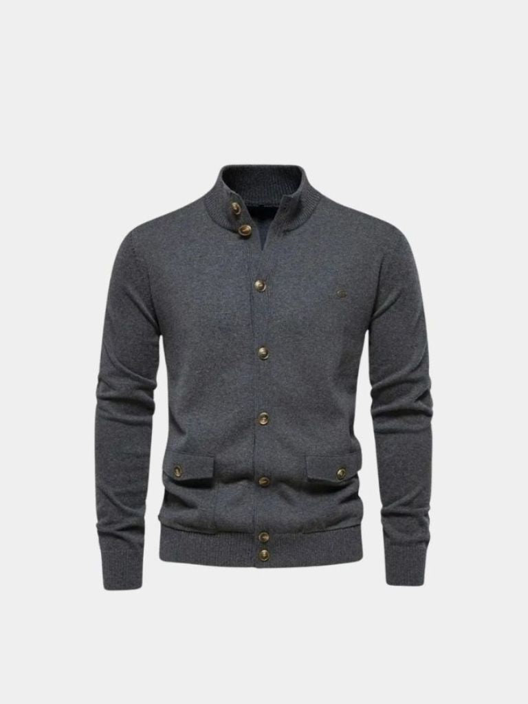 Knitted Stand Collar Cotton Cardigan for Men