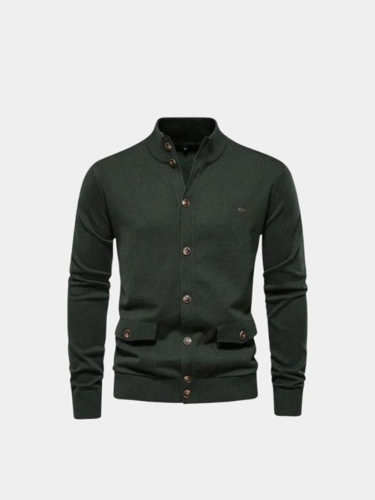 Knitted Stand Collar Cotton Cardigan for Men