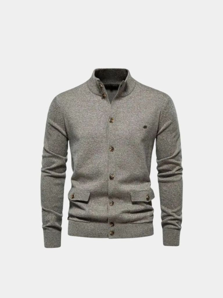 Knitted Stand Collar Cotton Cardigan for Men