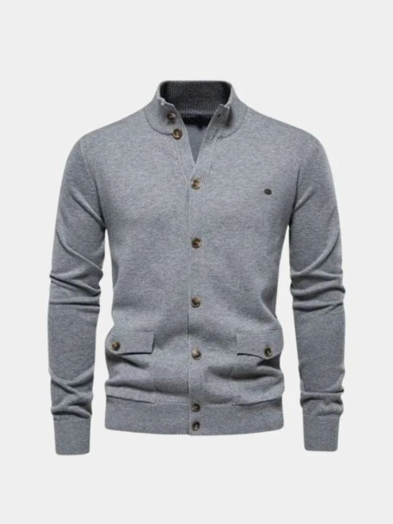 Knitted Stand Collar Cotton Cardigan for Men