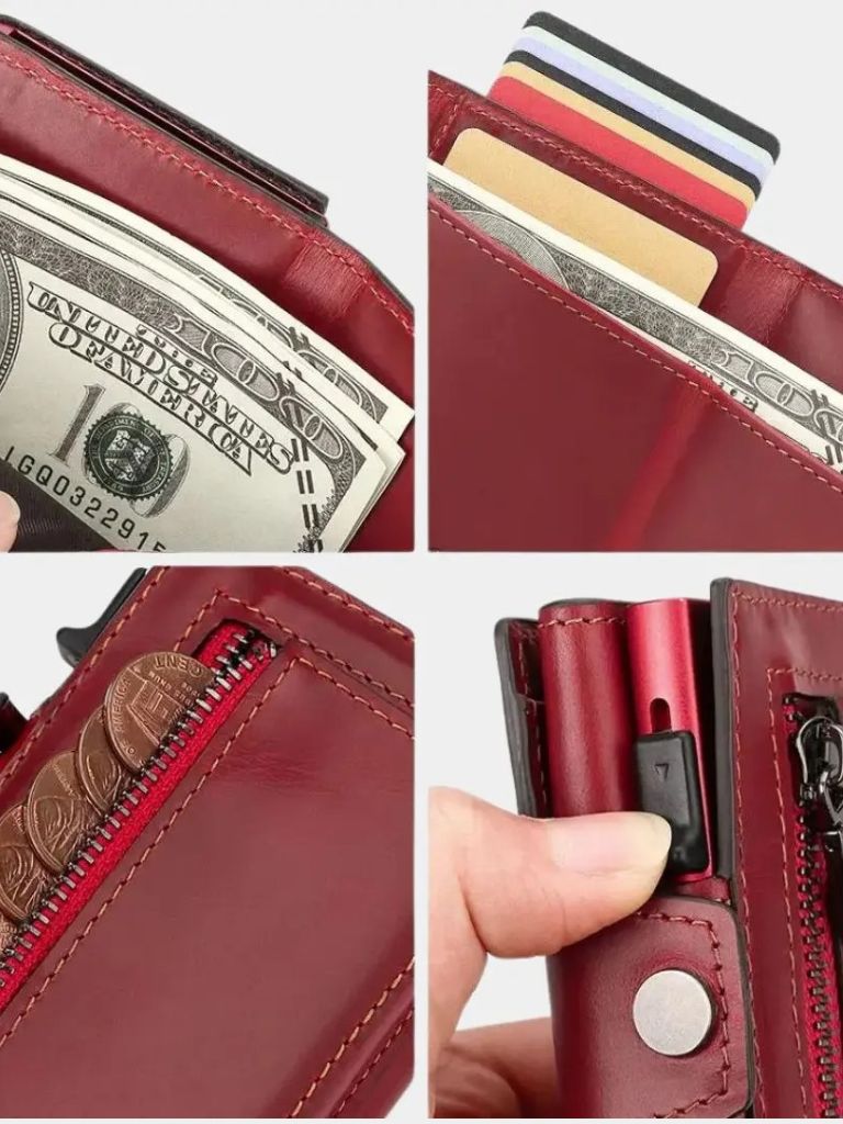 Leather Magnet Wallet Anti-Scam for Men