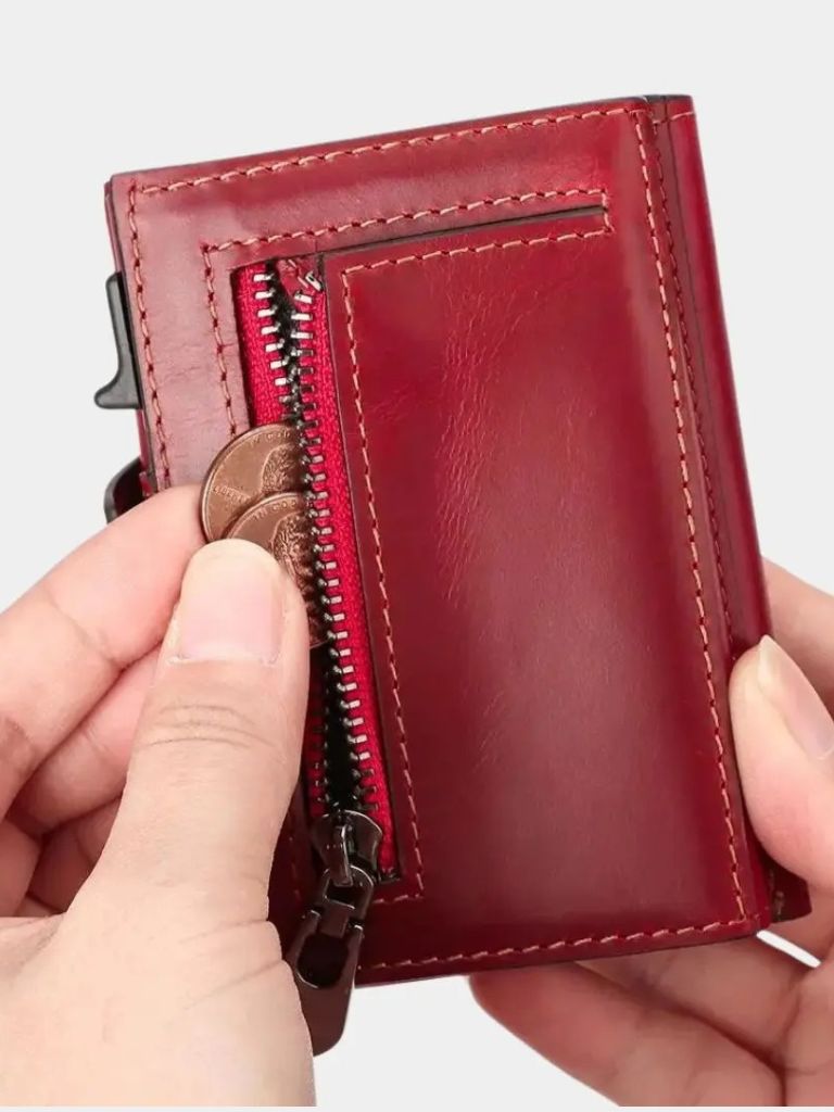 Leather Magnet Wallet Anti-Scam for Men