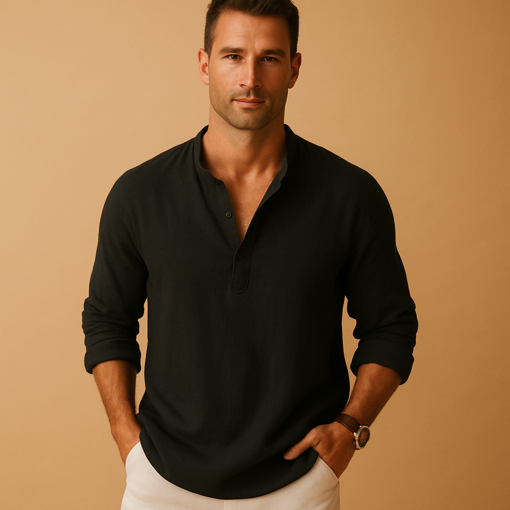 Lightweight long sleeve V-neck shirt for men | Adrian
