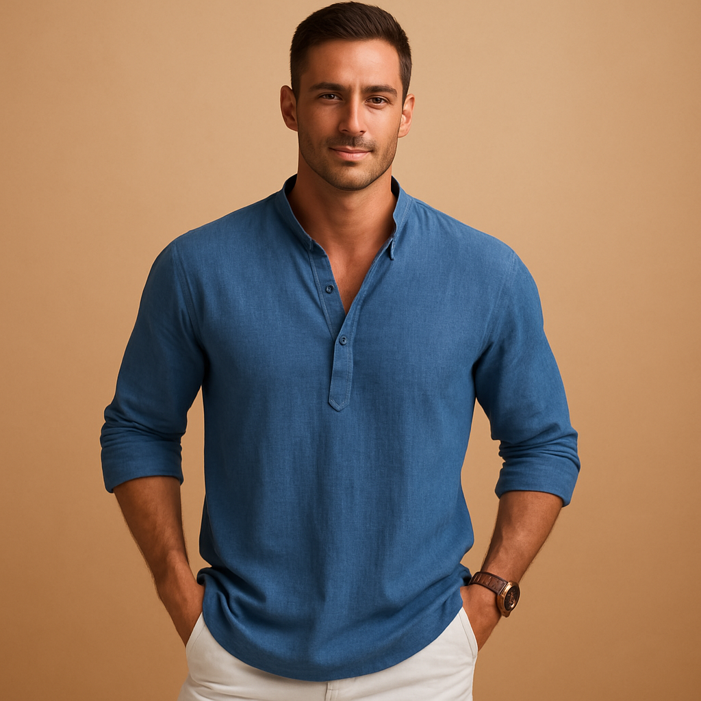 Lightweight long sleeve V-neck shirt for men | Adrian