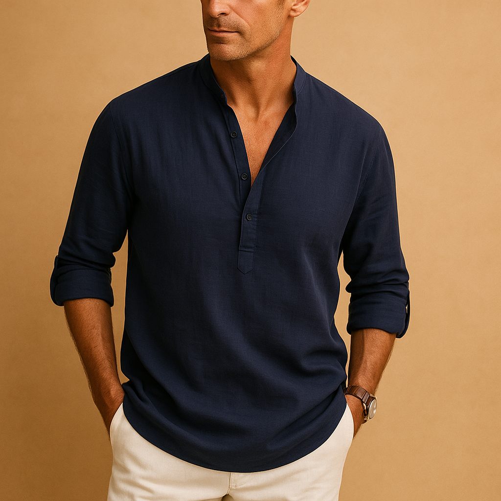 Lightweight long sleeve V-neck shirt for men | Adrian