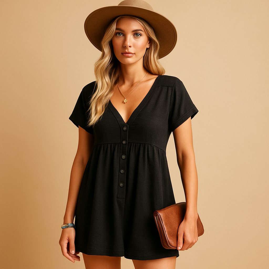 Lightweight V-neck summer jumpsuit for women | Hazel