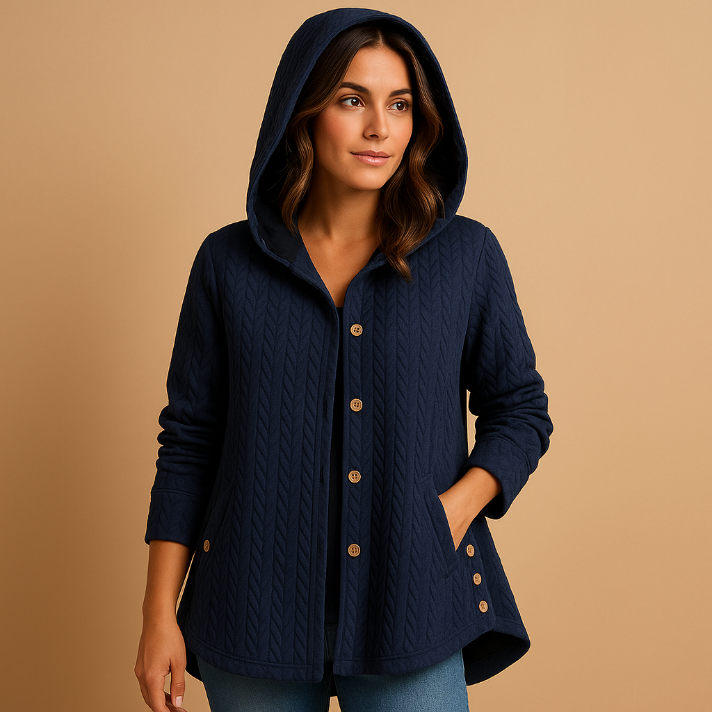 Long hooded winter coat with buttons for women | Belle