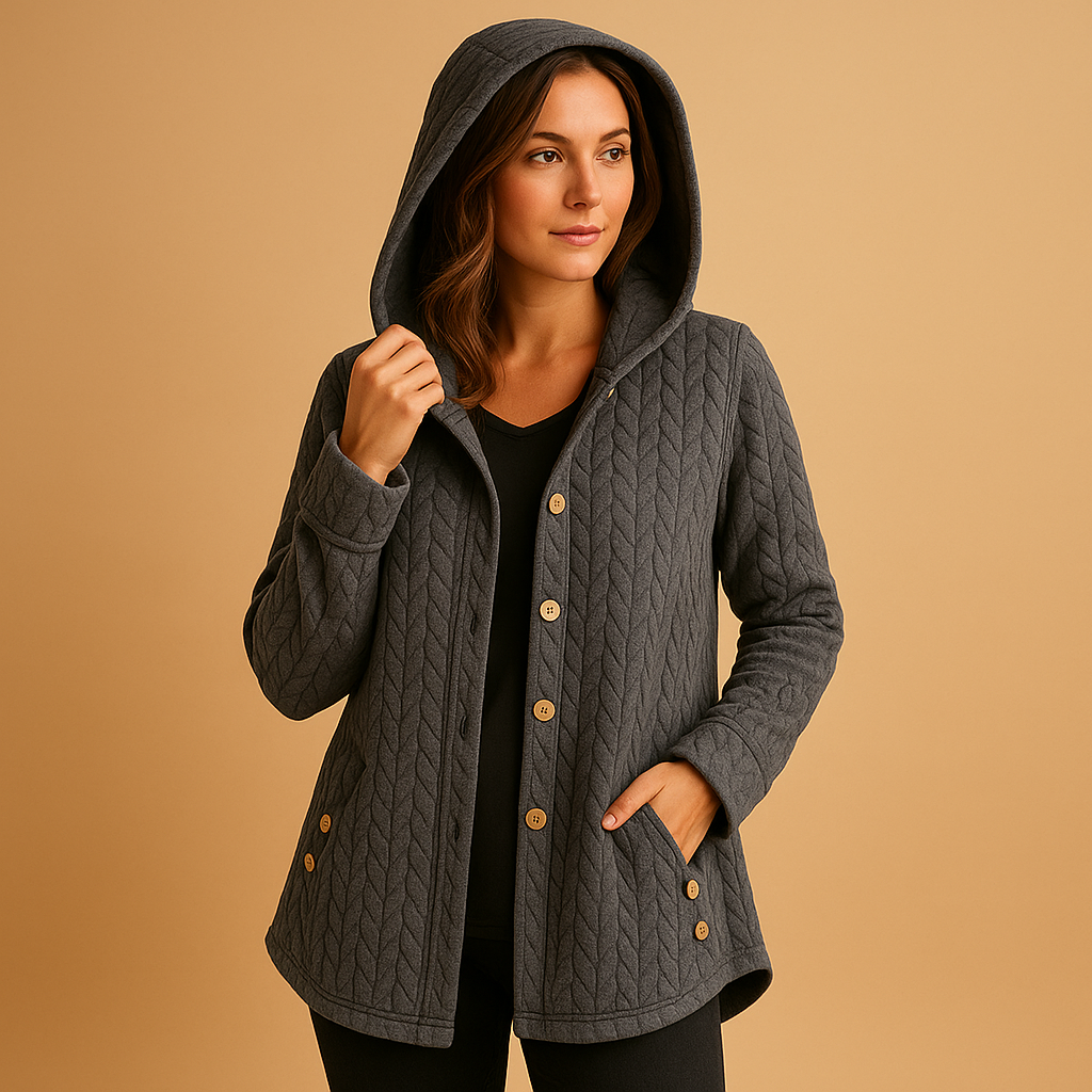 Long hooded winter coat with buttons for women | Belle