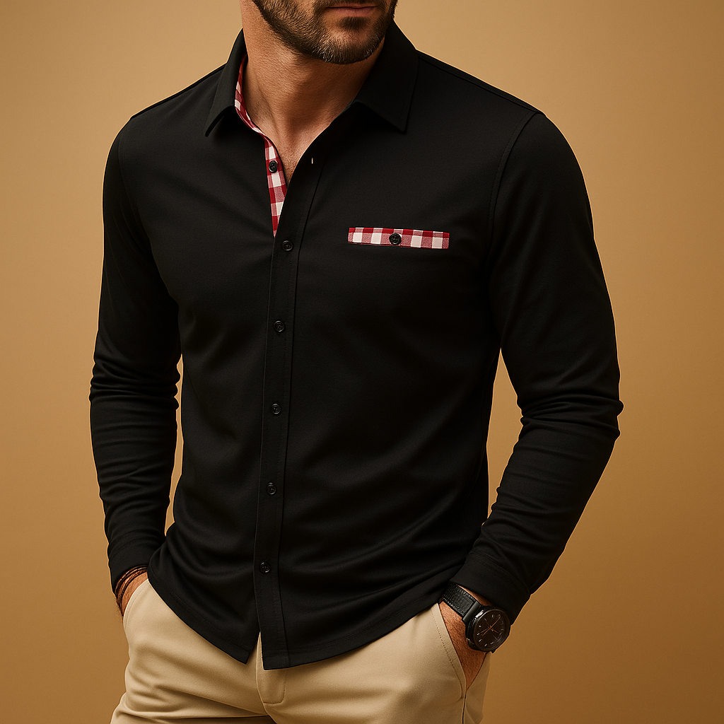 Long sleeve polo shirt with classic collar and button closure for men | Dylan