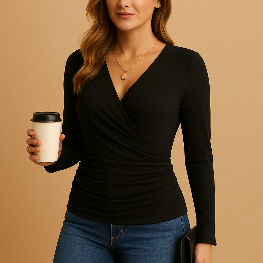 Long sleeve V-neck shirt for women | Hazel