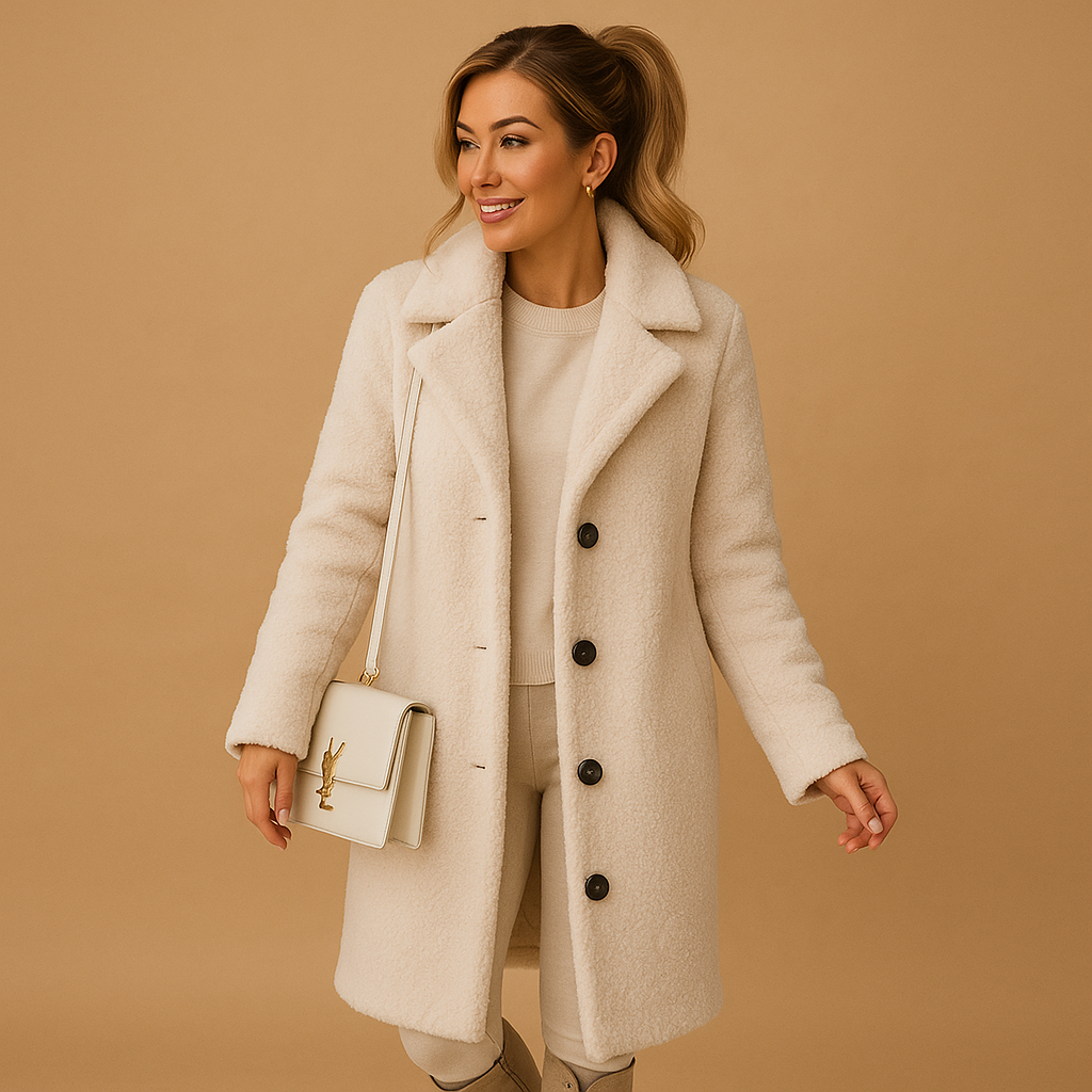 Long teddy coat in beige for women | Aurora