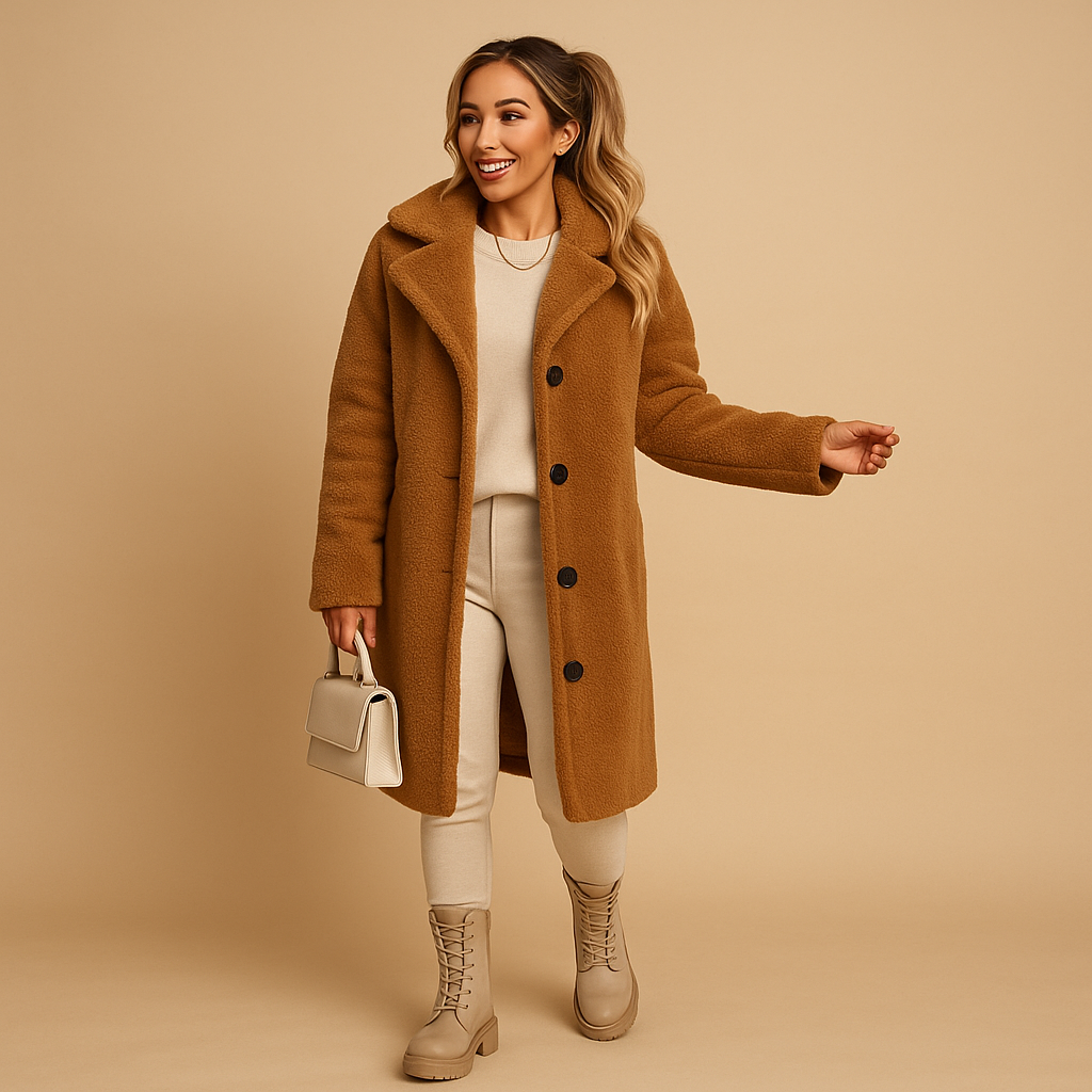 Long teddy coat in beige for women | Aurora