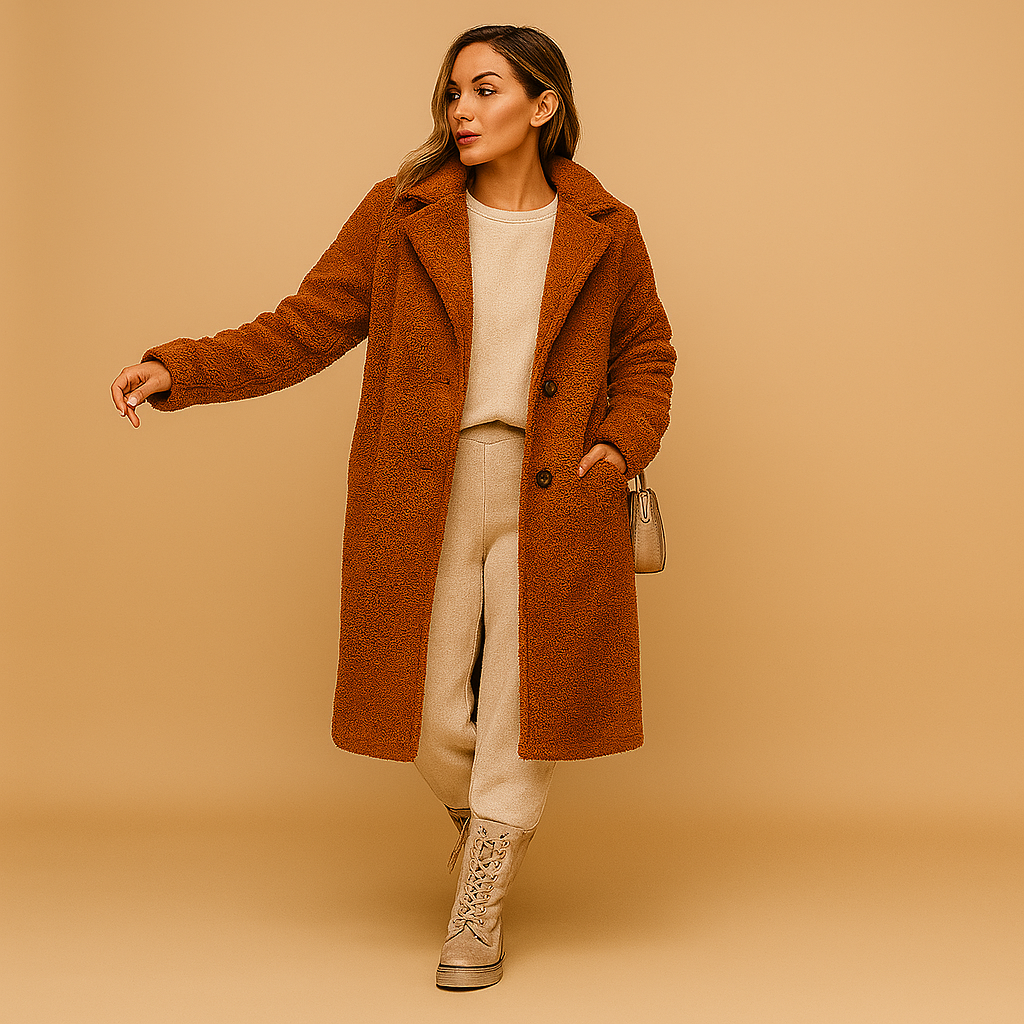 Long teddy coat in beige for women | Aurora