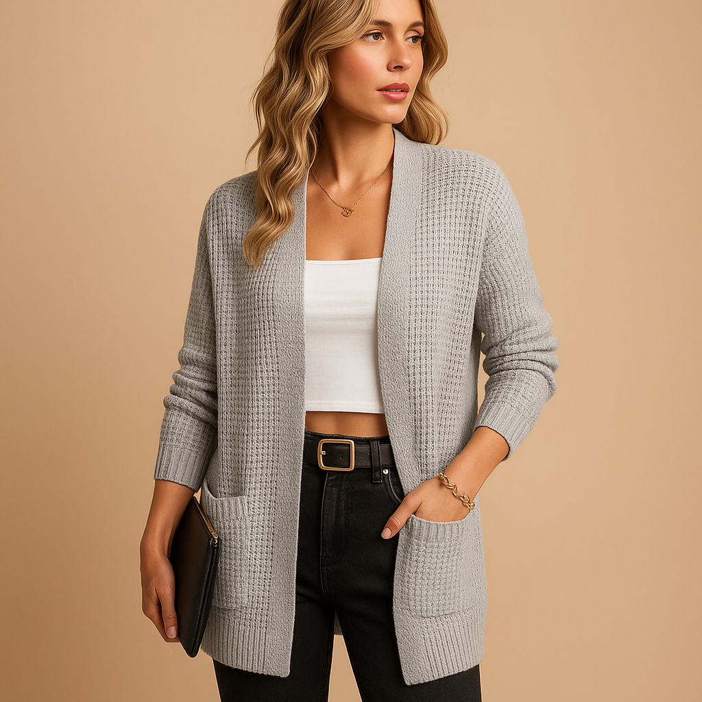 Long V-neck cardigan with pockets for women | Karina
