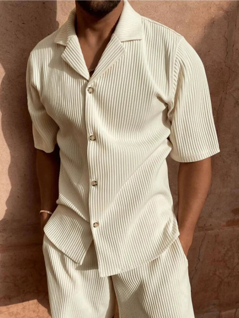 Minimalist Corduroy Set Shorts and Shirt for Men