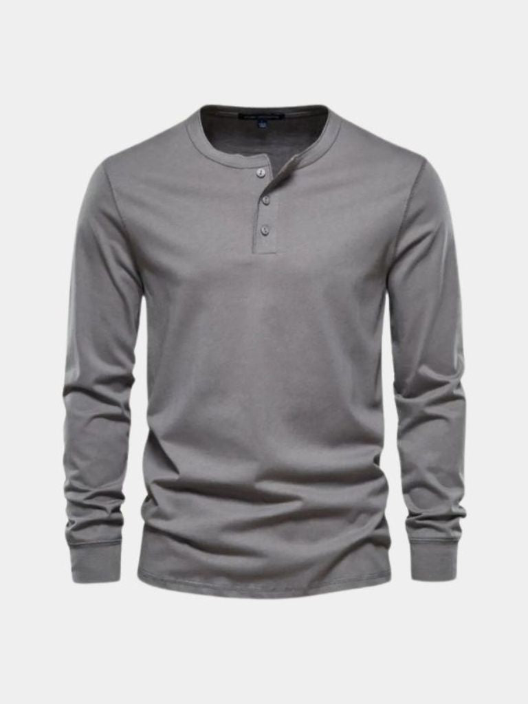 Minimalist Henley Neck Long Sleeve T-Shirt for Men