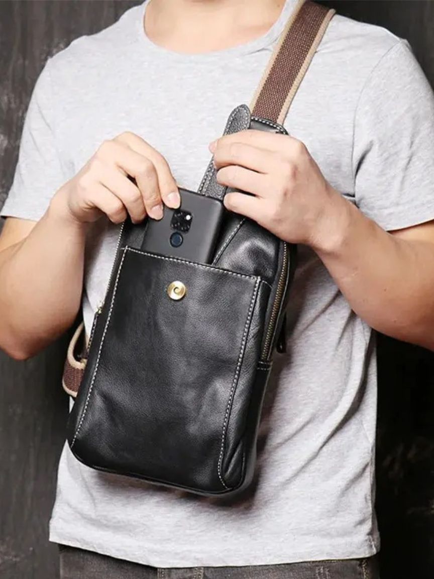 Minimalist Leather Shoulder Bag for Men