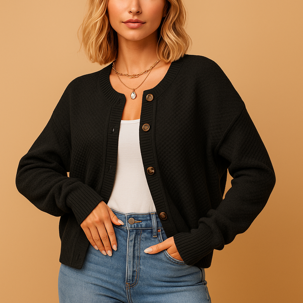 Minimalist long sleeve knit cardigan for women | Amaryllis